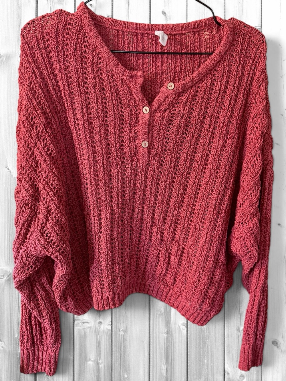 Wishlist Wine Coral Henley Knit Sweater